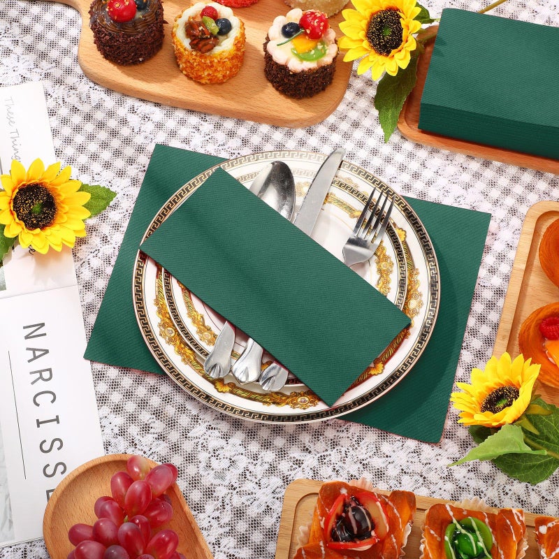 Qilery 100 Pcs Linen Feel Disposable Dinner Napkins Decorative Paper Napkin 17""x12"" Paper Soft Hand Towel Absorbent Disposable Guest Towel for Thanksgiving Day Kitchen Wedding Party(Green) - Image 4
